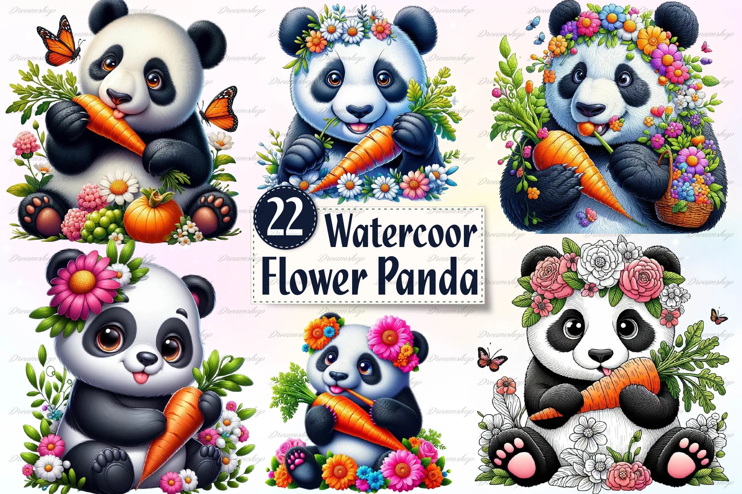 Flower Panda Clipart Bundle - CraftNest - Digital Crafting and Art
