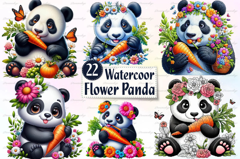 Flower Panda Clipart Bundle - CraftNest - Digital Crafting and Art