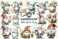 White Gnome Daisy Clipart Bundle 2 - CraftNest - Digital Crafting and Art