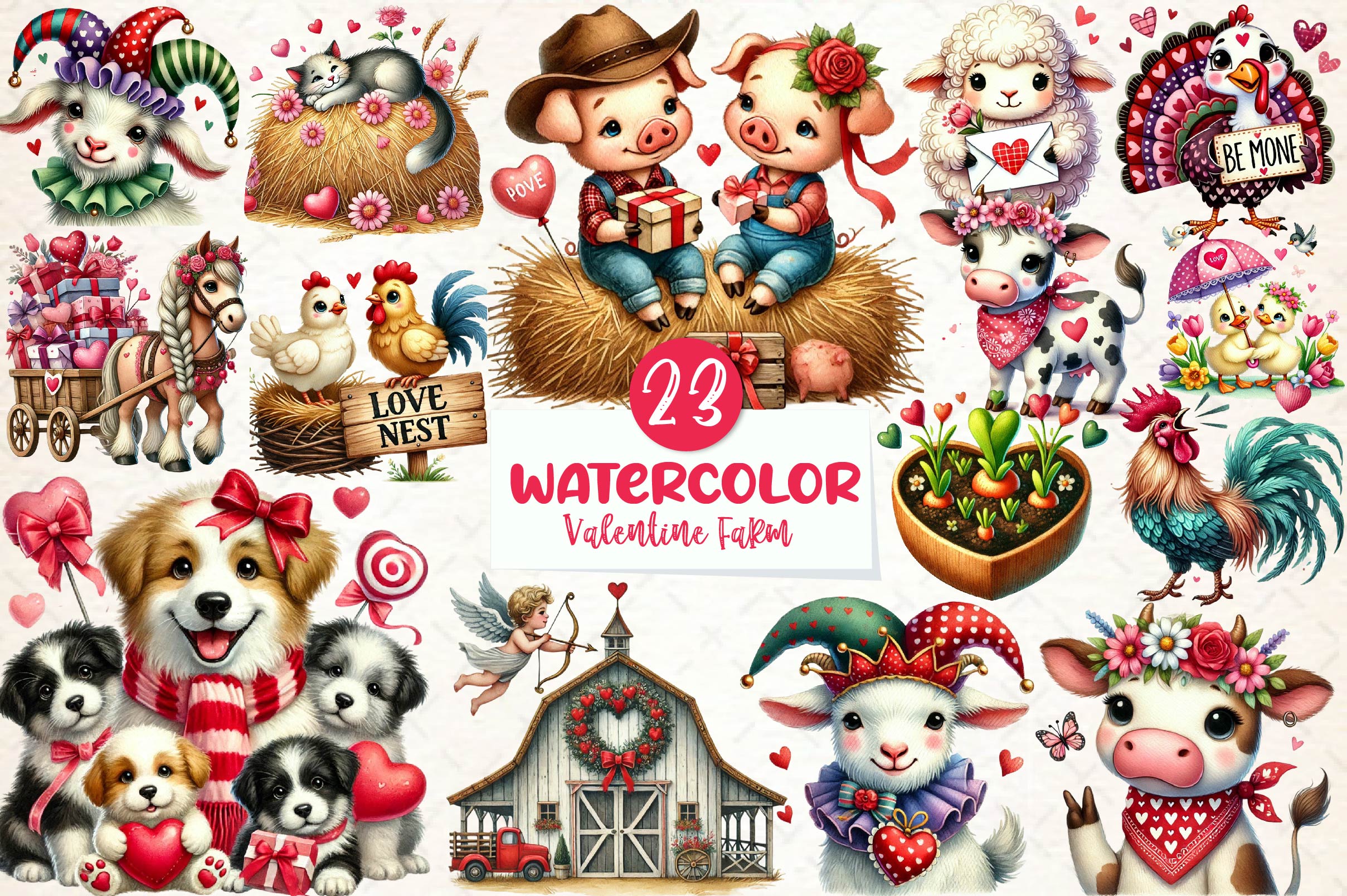 Valentine Farm Clipart Bundle - CraftNest - Digital Crafting and Art