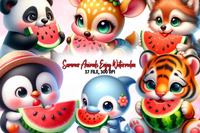 Summer Animals Enjoy Watermelon Clipart Bundle - CraftNest - Digital Crafting and Art