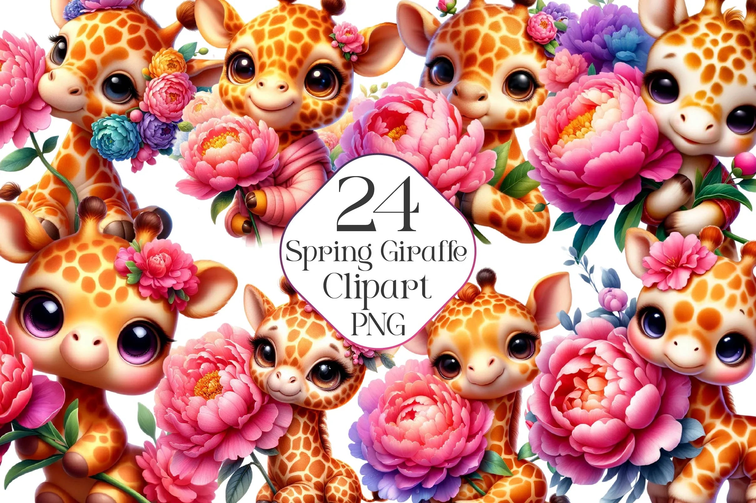 Giraffe Spring Flowers Clipart Bundle 1 - CraftNest - Digital Crafting and Art