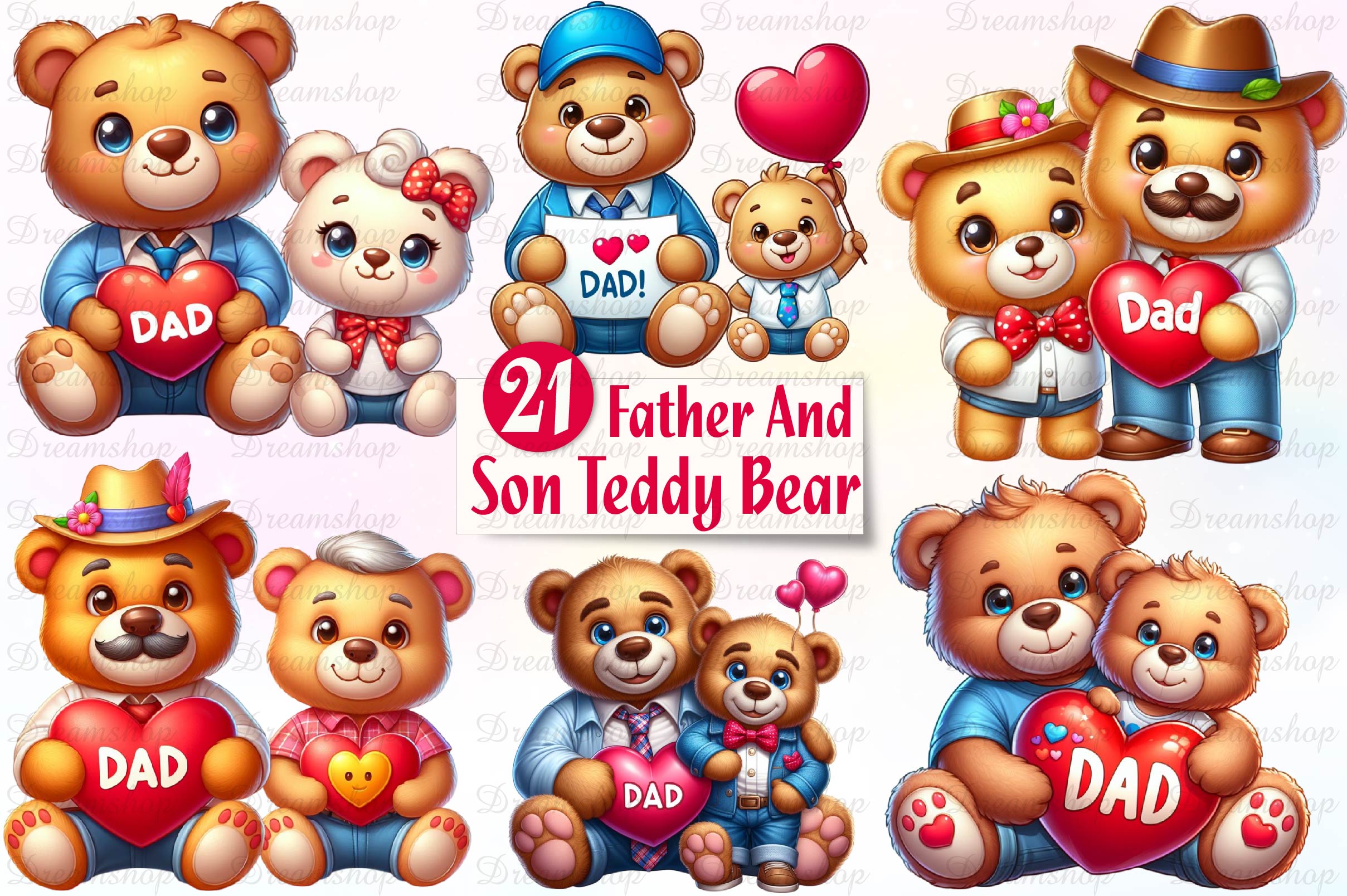 Father And Son Teddy Bear Clipart Bundle - CraftNest - Digital Crafting and Art