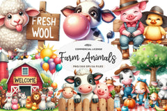 Cute On The Farm On The Animals Clipart Bundle - CraftNest - Digital Crafting and Art