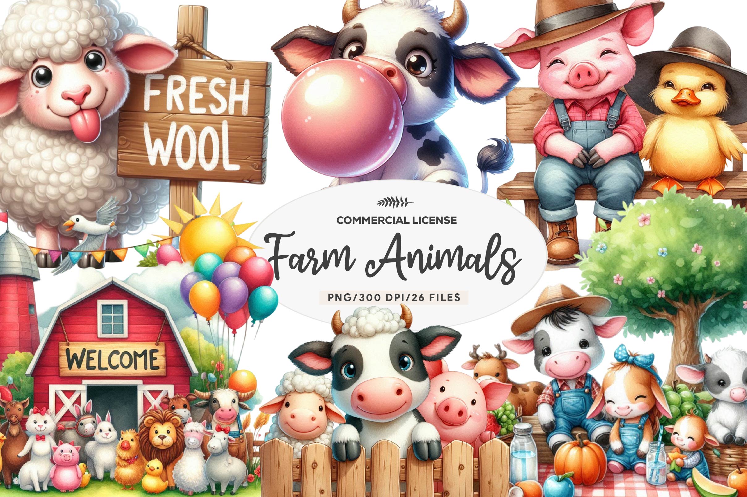 Cute On The Farm On The Animals Clipart Bundle - CraftNest - Digital Crafting and Art
