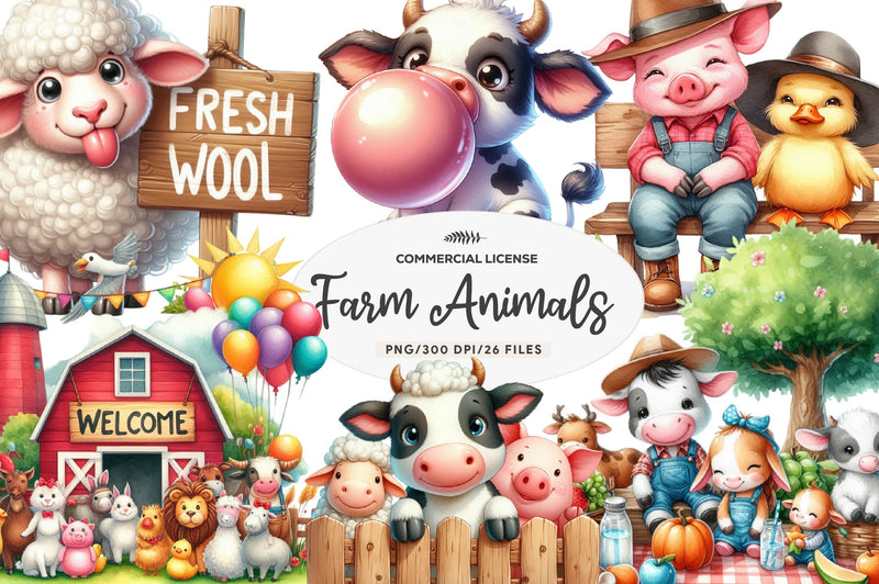 Cute On The Farm On The Animals Clipart Bundle - CraftNest - Digital Crafting and Art