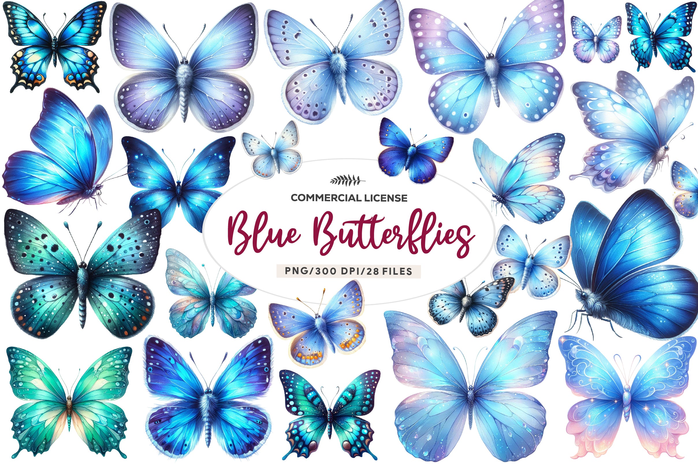 Blue Butterflies Clipart Bundle - CraftNest - Digital Crafting and Art