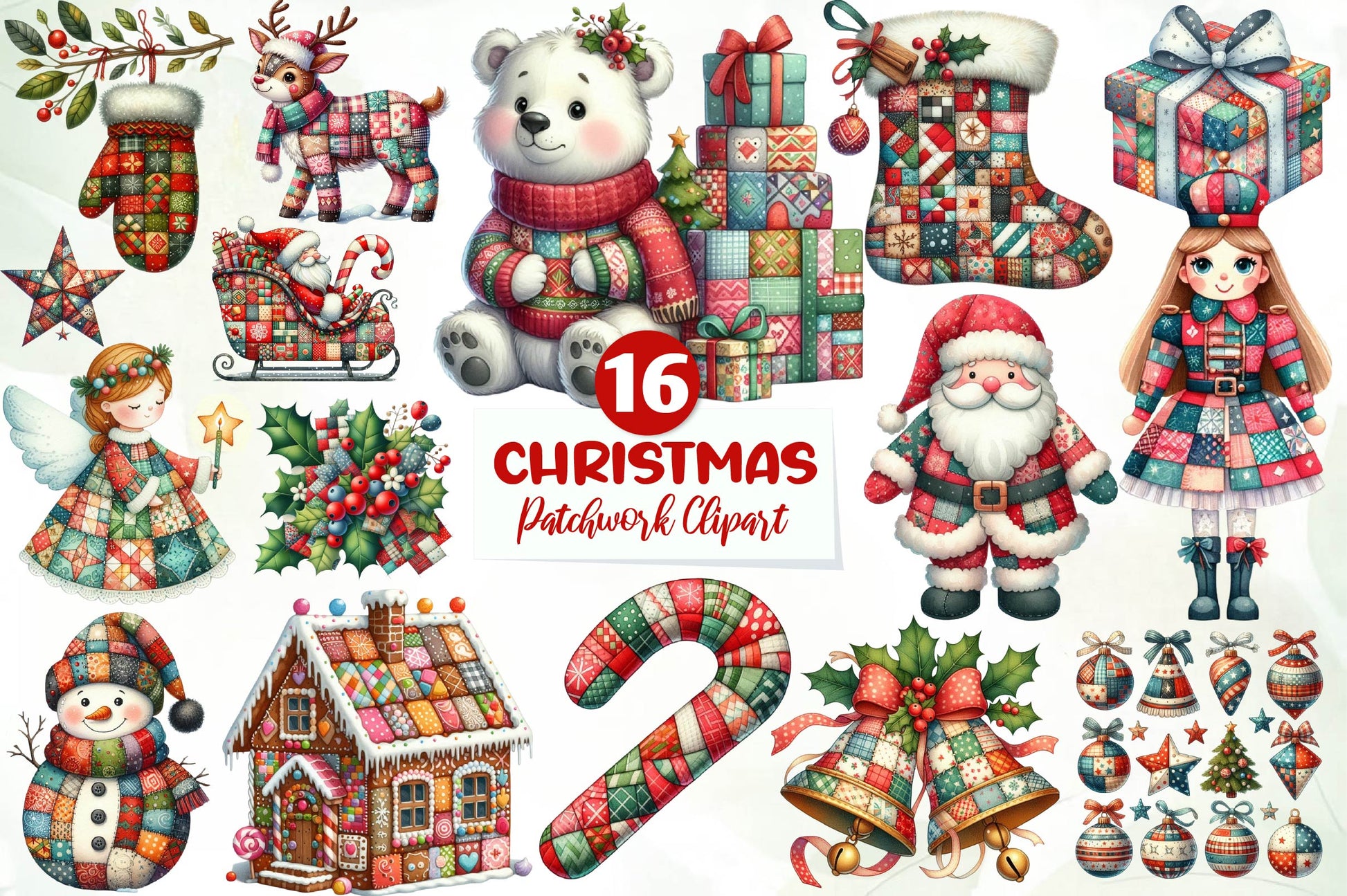 Patchwork Christmas Clipart Bundle - CraftNest - Digital Crafting and Art