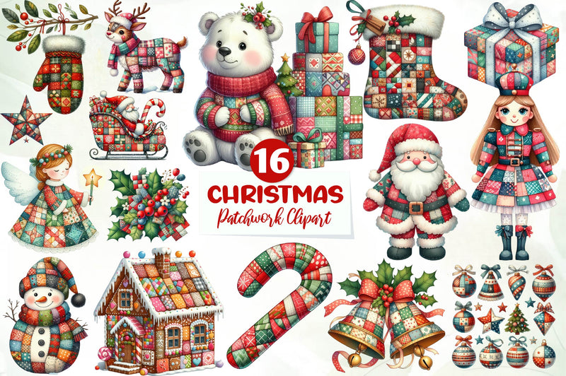 Patchwork Christmas Clipart Bundle - CraftNest - Digital Crafting and Art