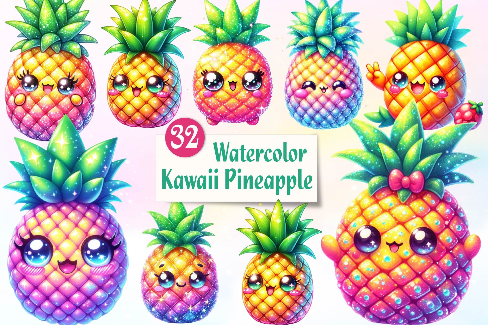 Summer Kawaii Pineapple Clipart Bundle - CraftNest - Digital Crafting and Art