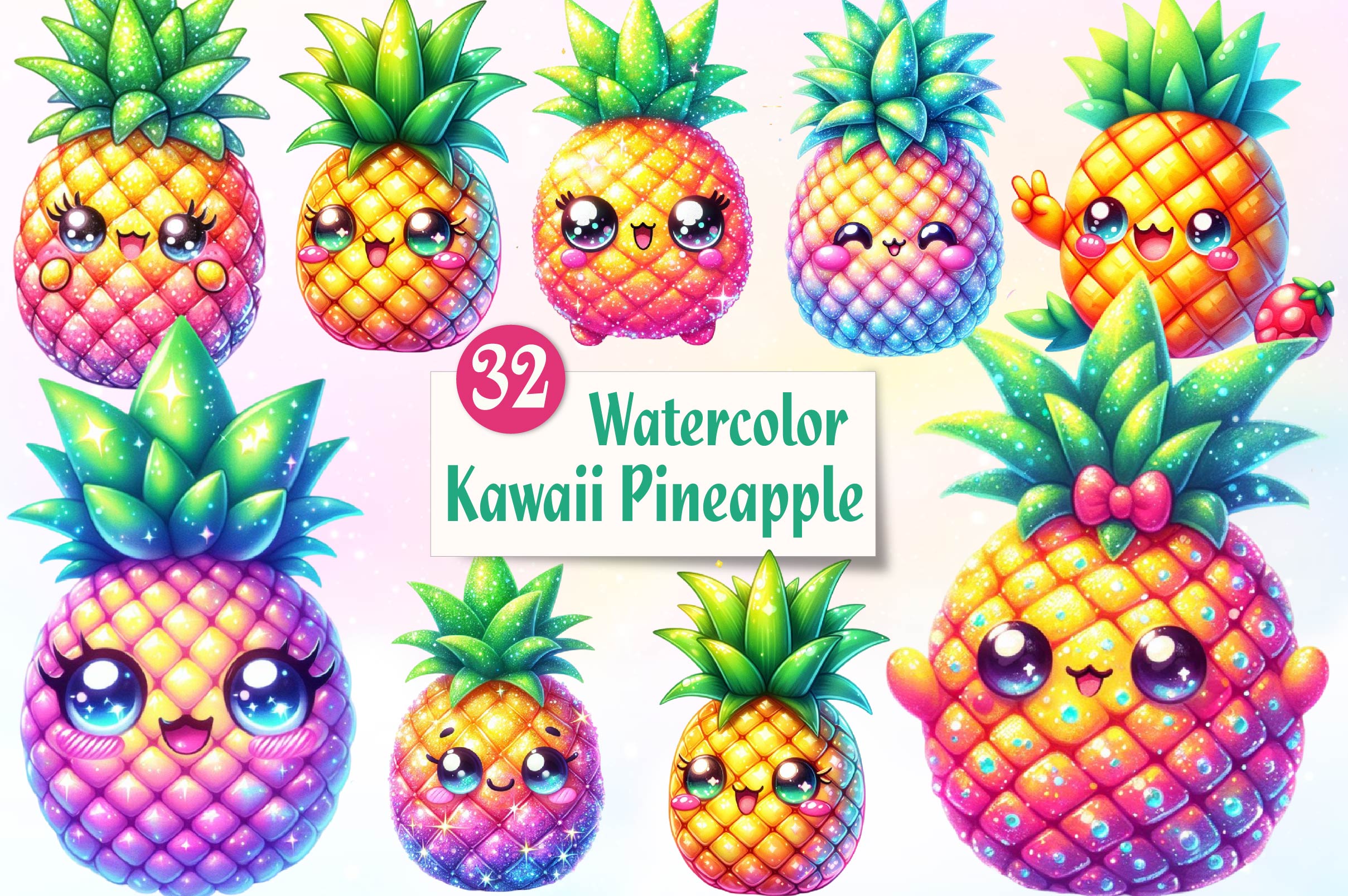 Summer Kawaii Pineapple Clipart Bundle - CraftNest - Digital Crafting and Art