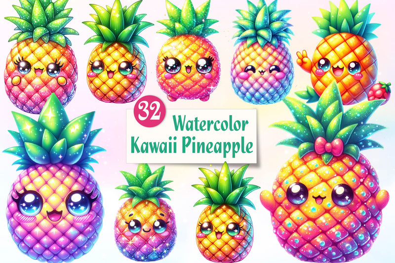 Summer Kawaii Pineapple Clipart Bundle - CraftNest - Digital Crafting and Art