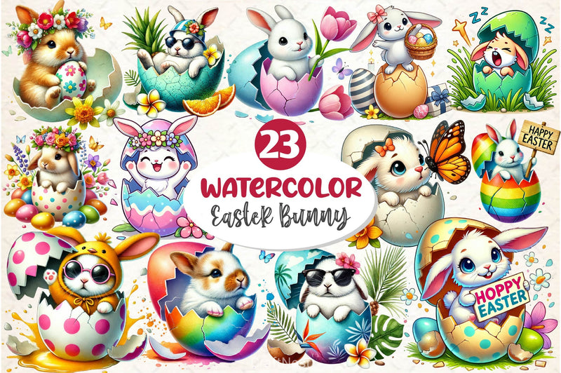 Easter Bunny On Cracked Egg Clipart Bundle - CraftNest - Digital Crafting and Art