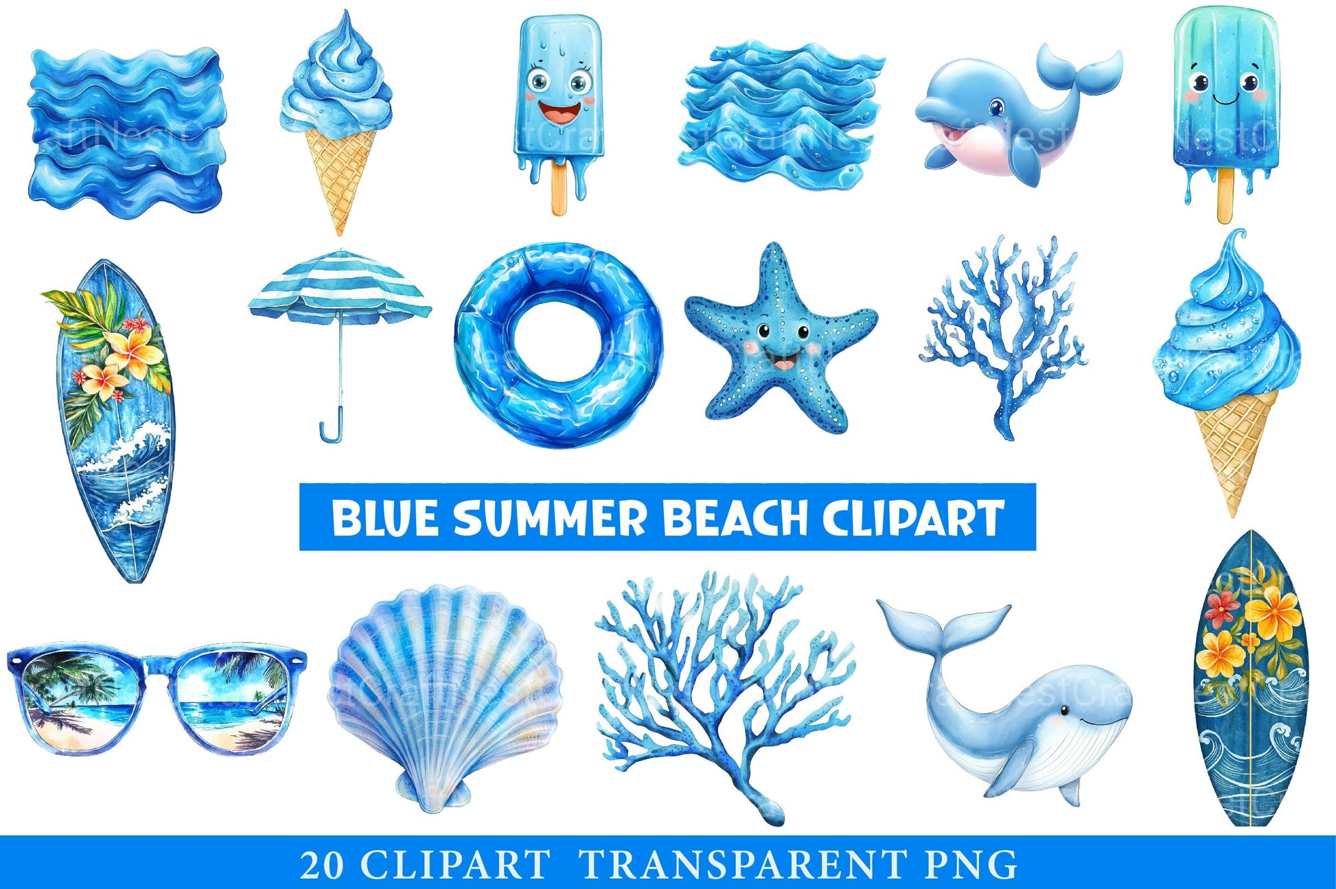 Blue Summer Beach Clipart - CraftNest - Digital Crafting and Art