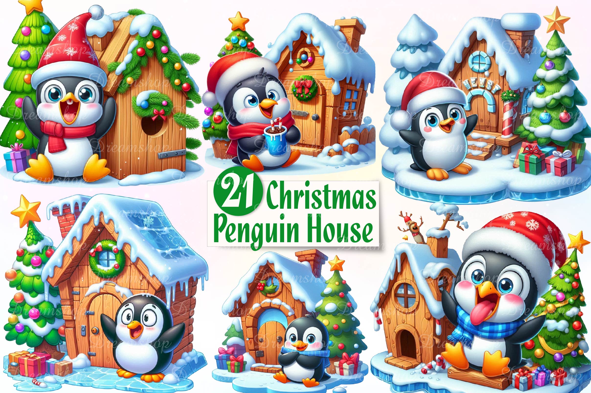 Christmas Funny Penguin House Clipart Bundle - CraftNest - Digital Crafting and Art