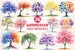 Pastel Spring Trees Clipart Bundle 4 - CraftNest - Digital Crafting and Art