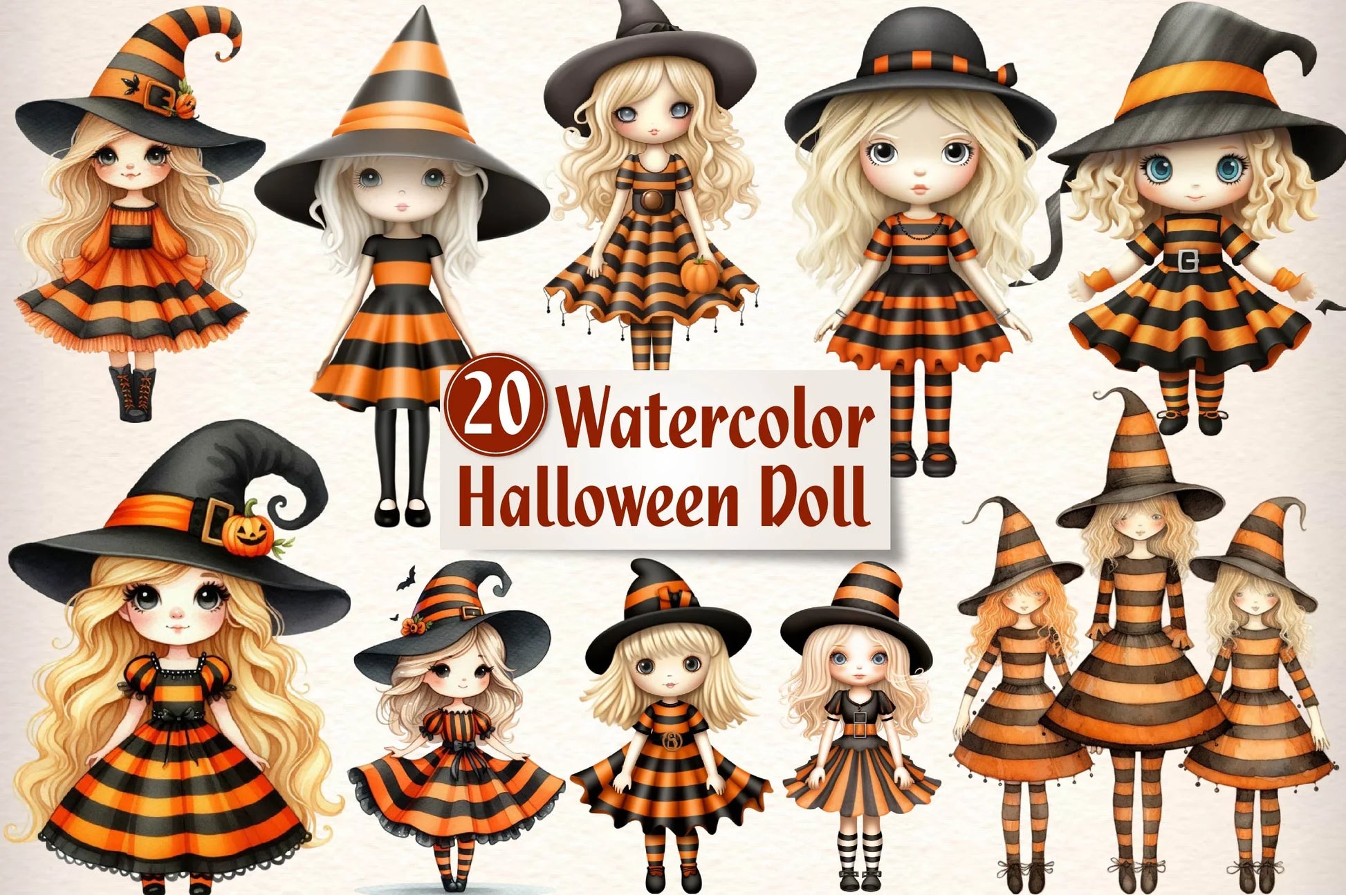 Whimsical Halloween Doll Clipart Bundle - CraftNest - Digital Crafting and Art