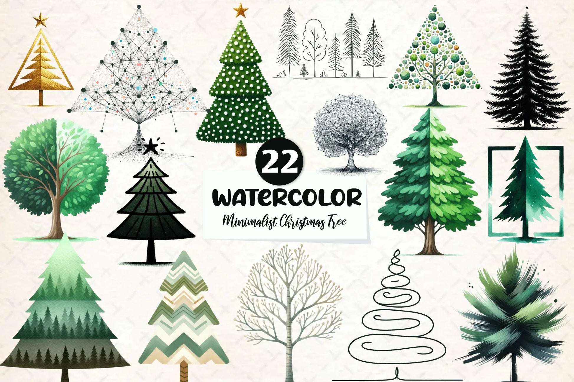 Minimalist Christmas Tree Clipart Bundle - CraftNest - Digital Crafting and Art