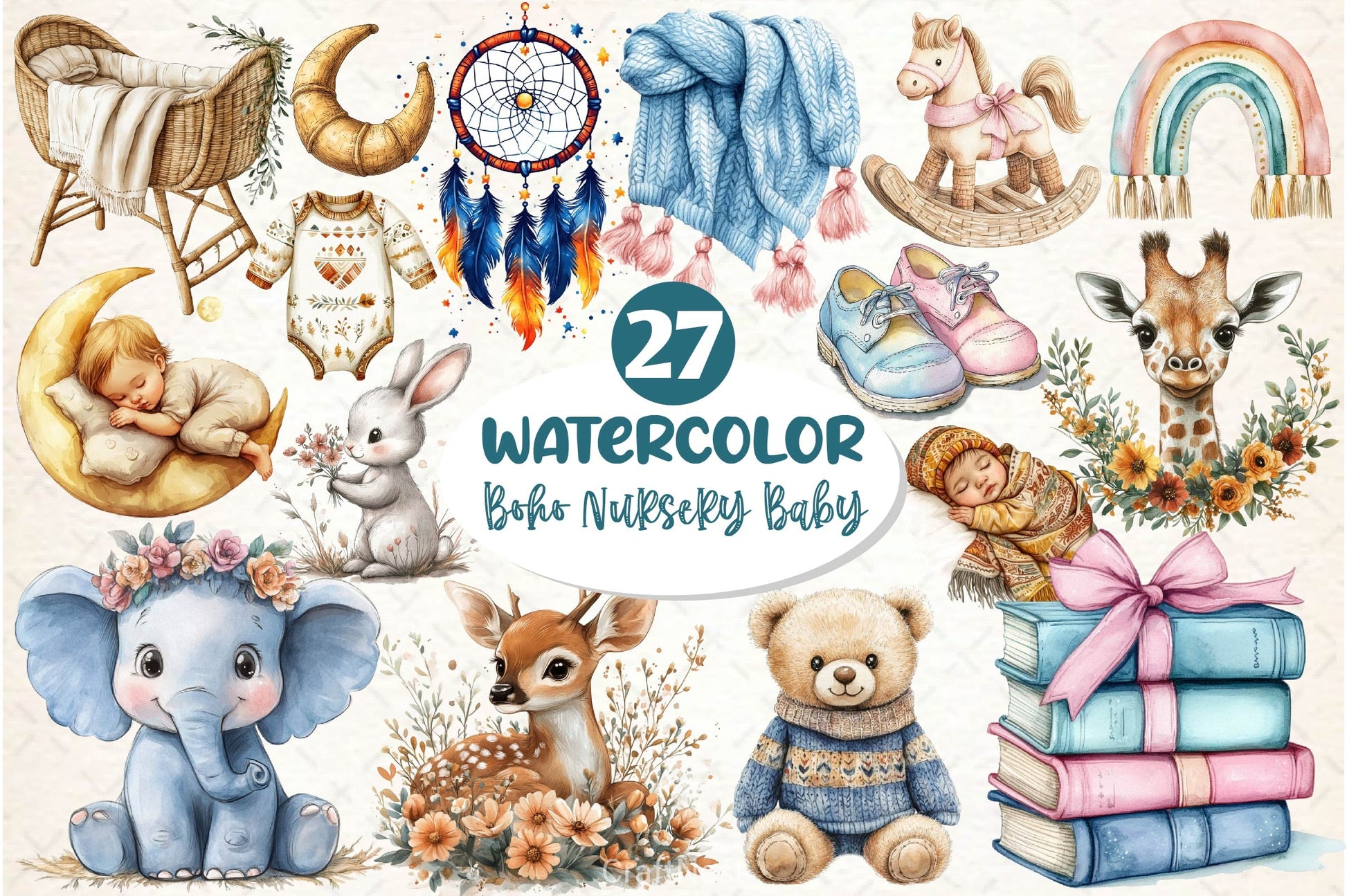 Boho Nursery Baby Clipart Bundle 2 - CraftNest - Digital Crafting and Art