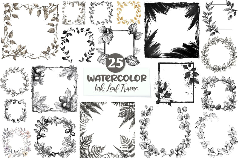 Ink Leaf Frame Backgrounds Clipart Bundle - CraftNest - Digital Crafting and Art