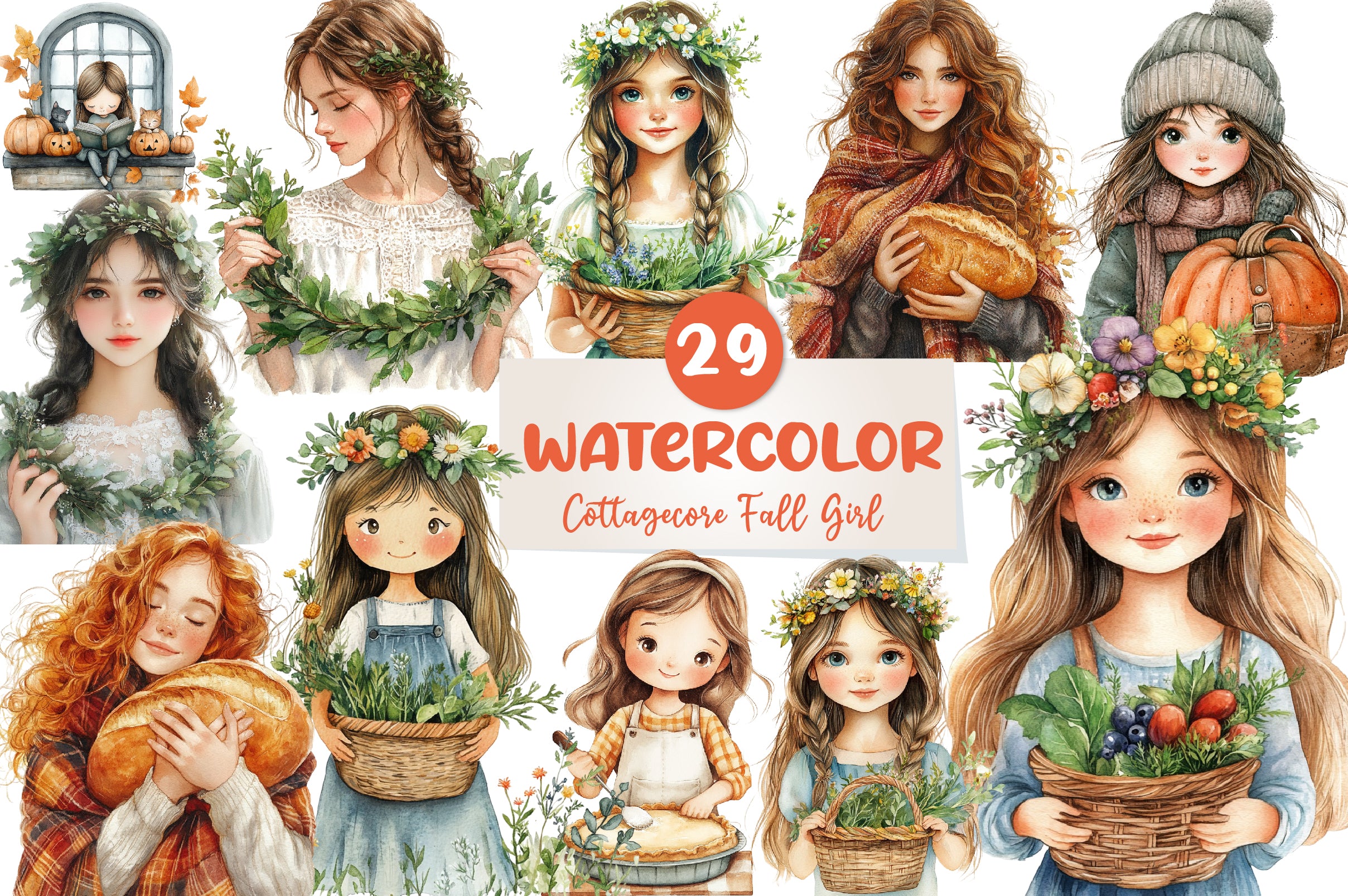 Cottagecore Fall Girl Clipart Bundle - CraftNest - Digital Crafting and Art