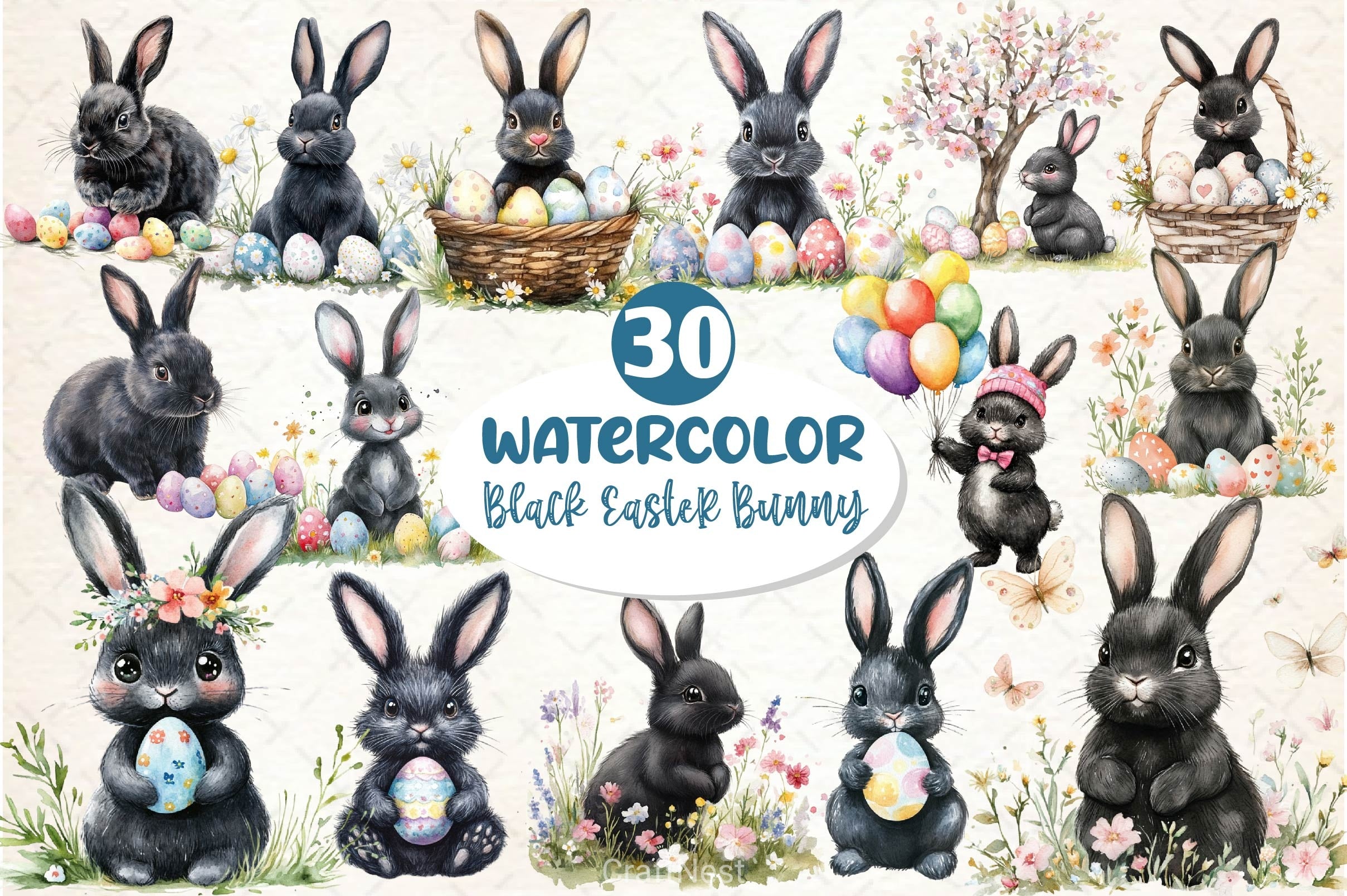 Cute Black Easter Bunny Clipart Bundle 2 - CraftNest - Digital Crafting and Art