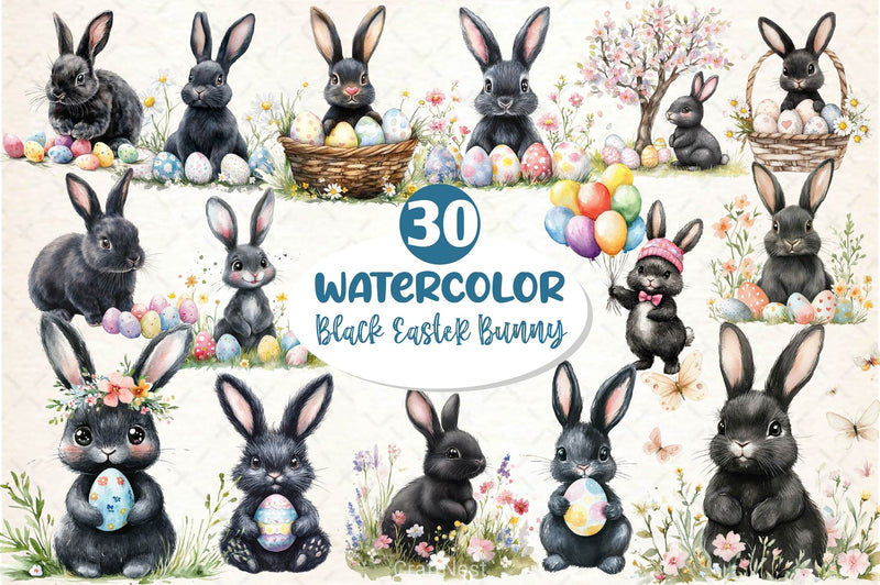 Cute Black Easter Bunny Clipart Bundle 2 - CraftNest - Digital Crafting and Art