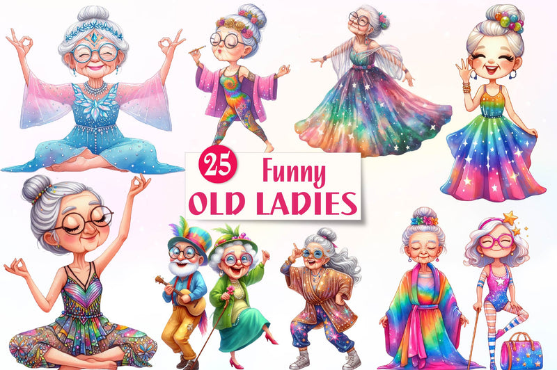 Funny Old Ladies Clipart Bundle - CraftNest - Digital Crafting and Art
