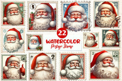 Postage Stamp Santa Claus Clipart Bundle - CraftNest - Digital Crafting and Art