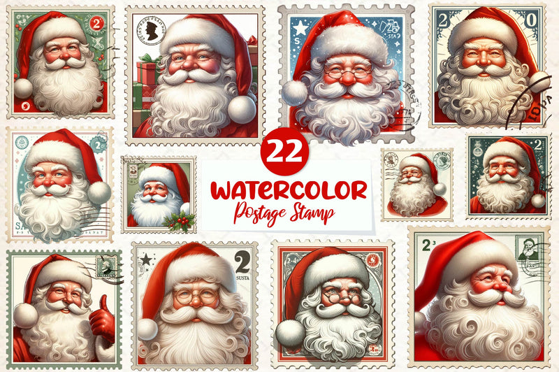 Postage Stamp Santa Claus Clipart Bundle - CraftNest - Digital Crafting and Art