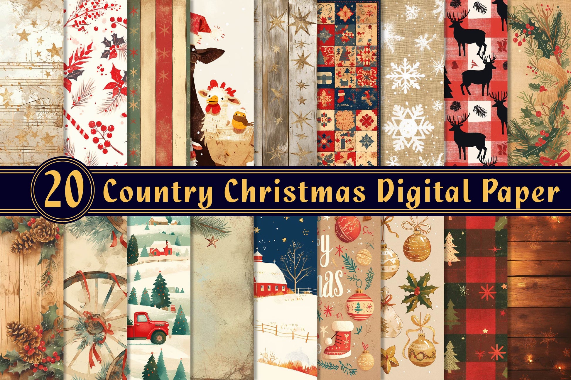 Country Christmas Digital Paper - CraftNest - Digital Crafting and Art