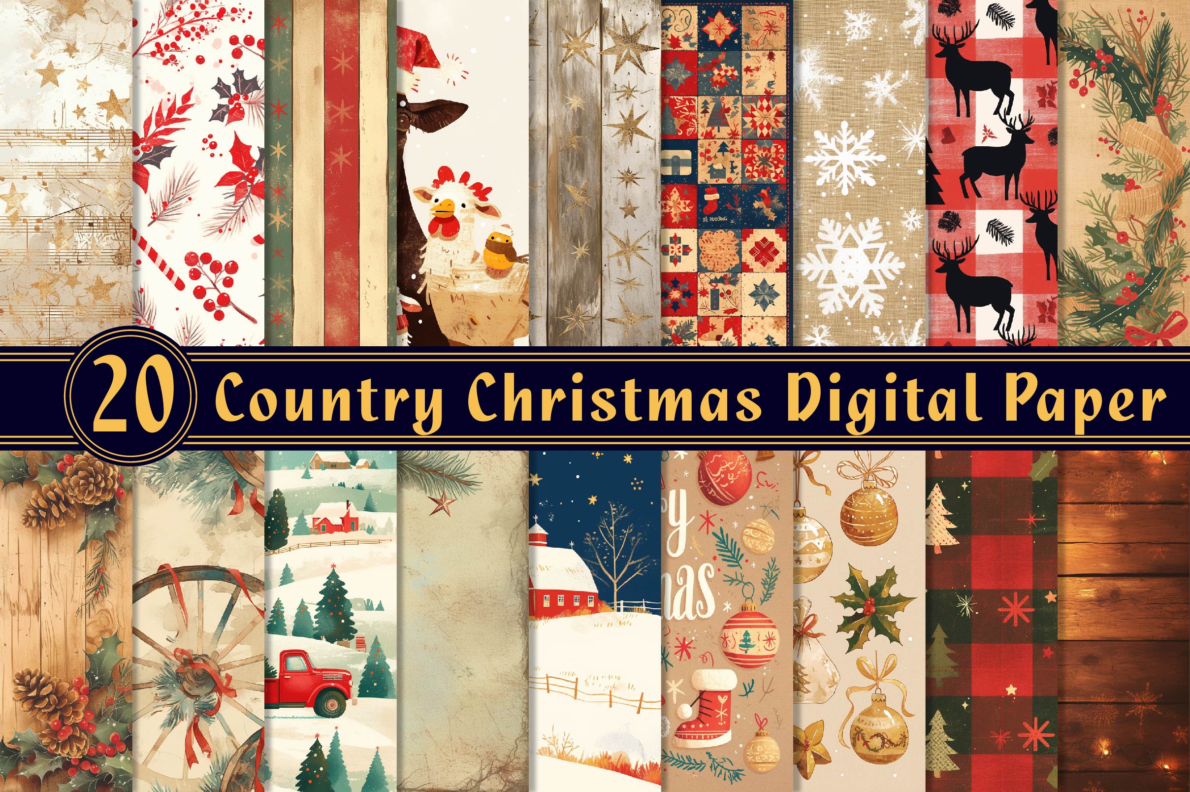 Country Christmas Digital Paper - CraftNest - Digital Crafting and Art