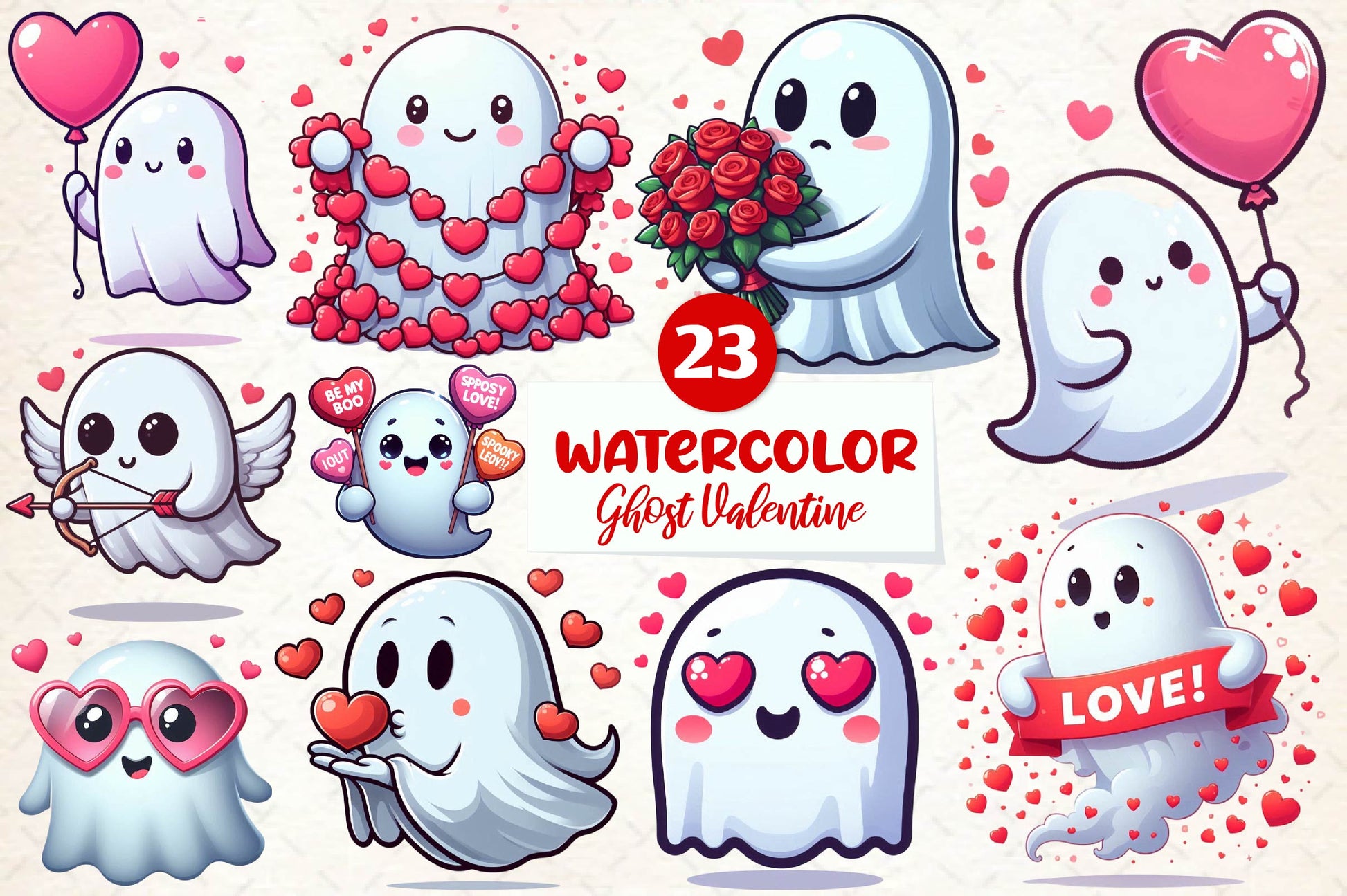 Cute Ghost Valentine Day Clipart Bundle - CraftNest - Digital Crafting and Art