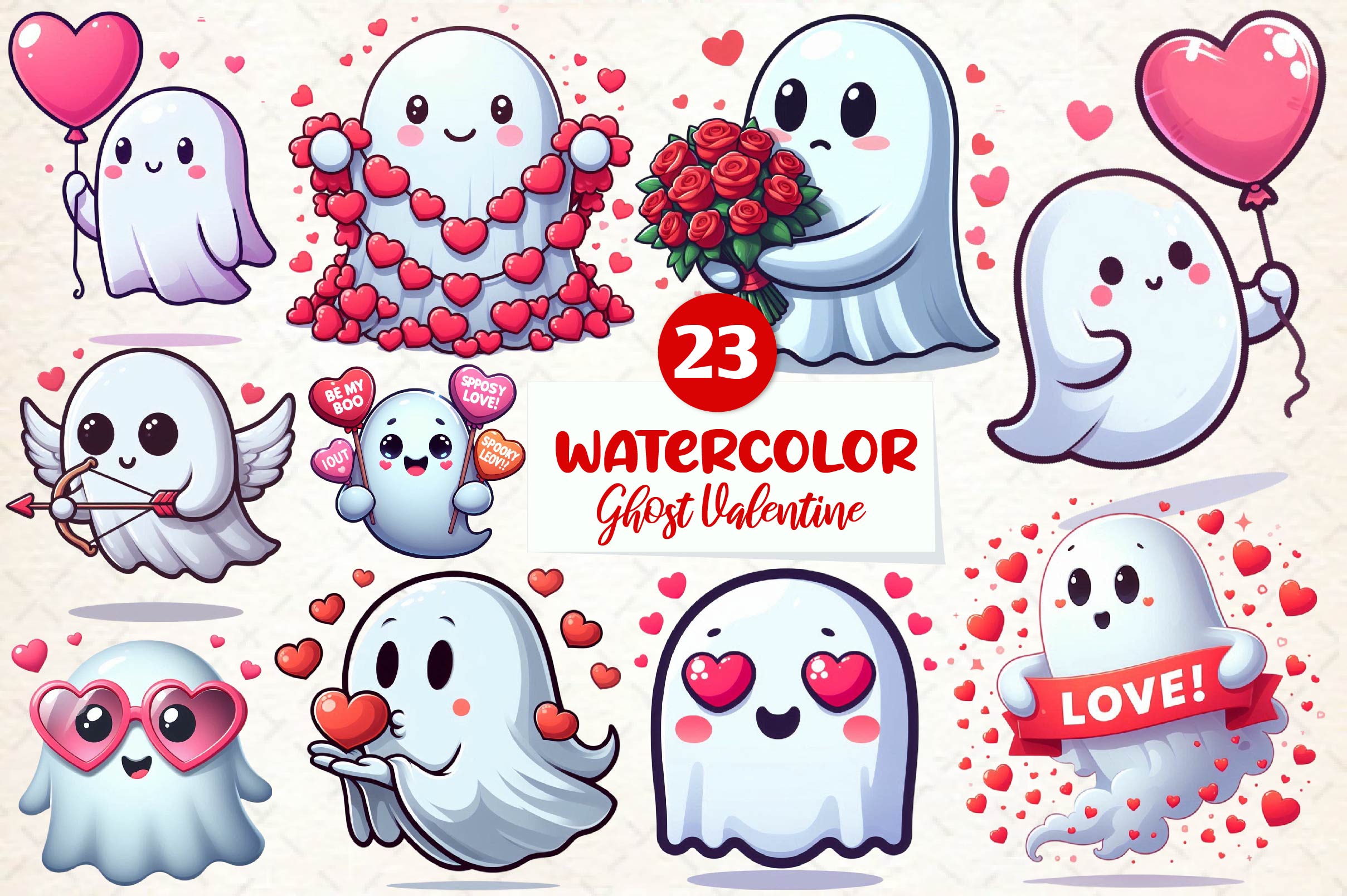 Cute Ghost Valentine Day Clipart Bundle - CraftNest - Digital Crafting and Art