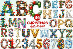 Christmas Lights Applique Alphabet Clipart Bundle - CraftNest - Digital Crafting and Art