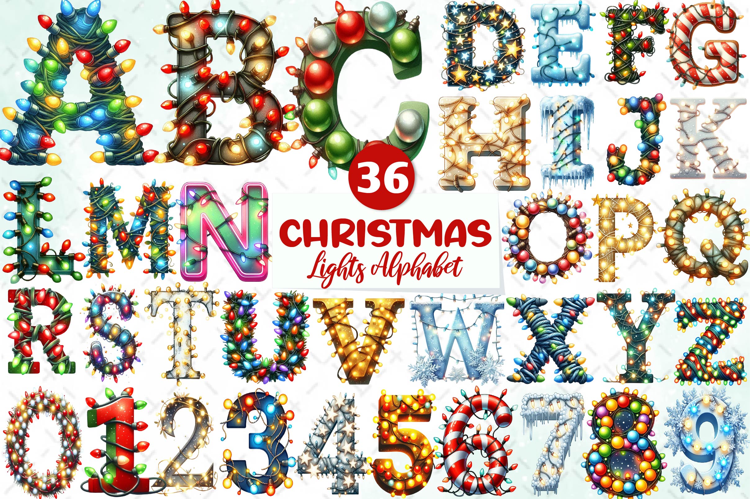 Christmas Lights Applique Alphabet Clipart Bundle - CraftNest - Digital Crafting and Art