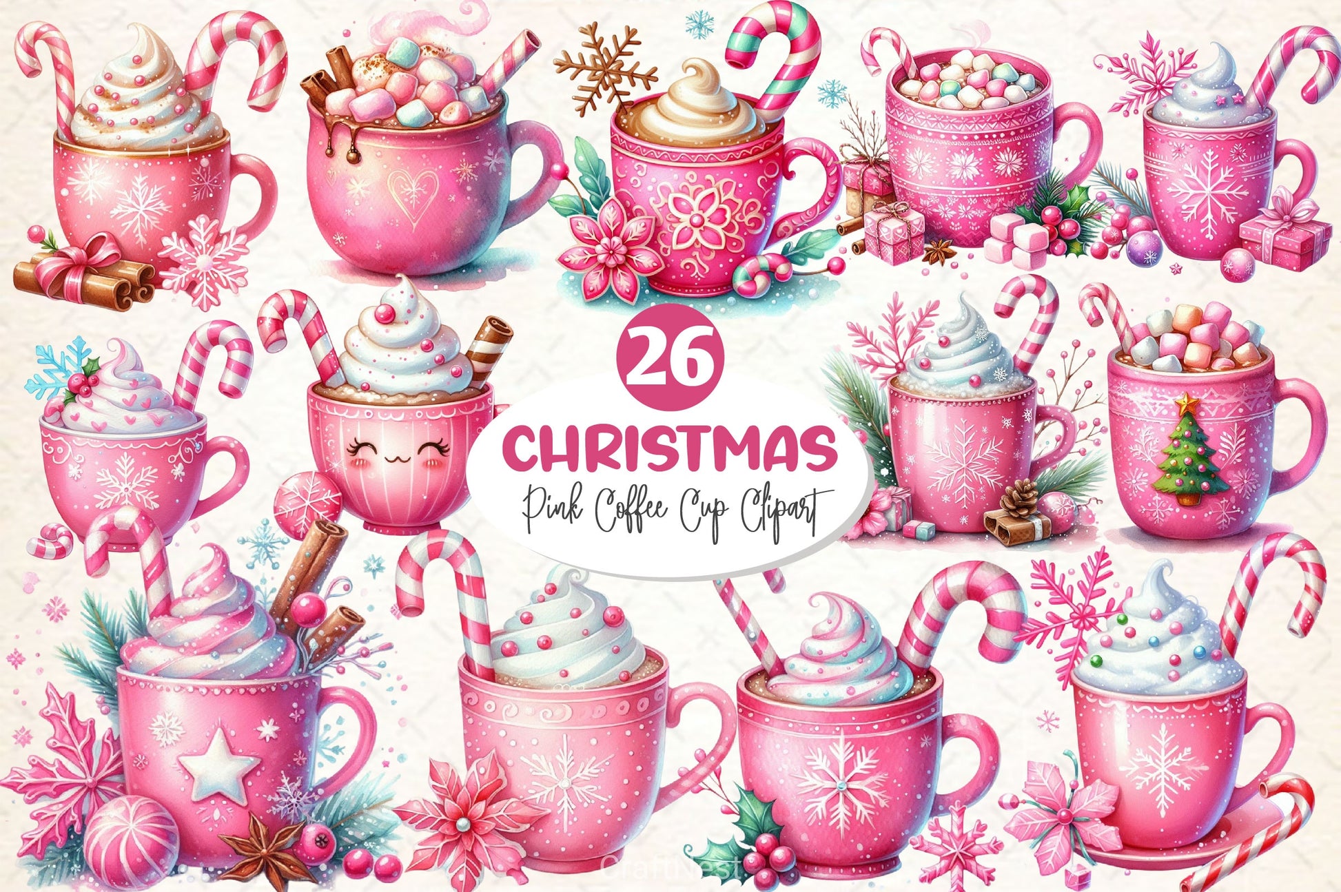 Pink Christmas Coffee Cup Clipart Bundle 2 - CraftNest - Digital Crafting and Art