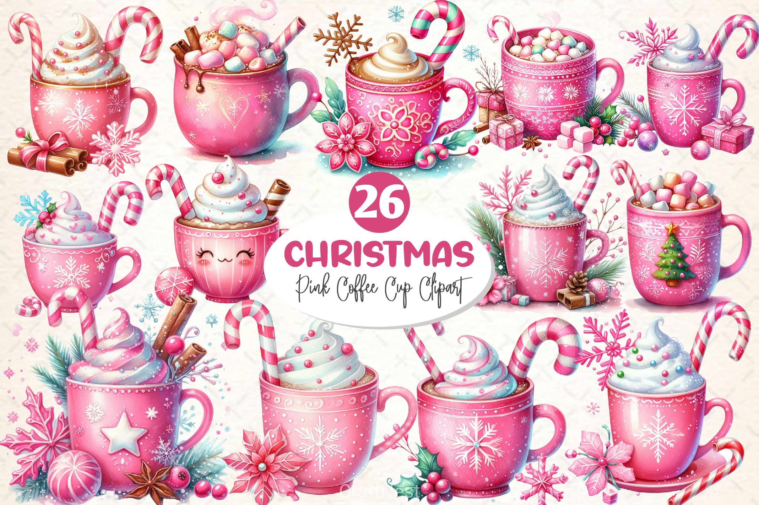 Pink Christmas Coffee Cup Clipart Bundle 2 - CraftNest - Digital Crafting and Art