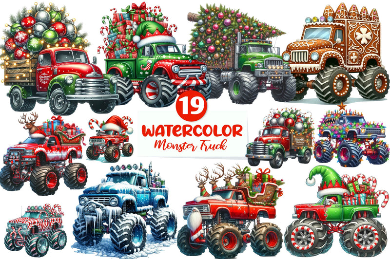 Christmas Monster Truck Clipart Bundle - CraftNest - Digital Crafting and Art