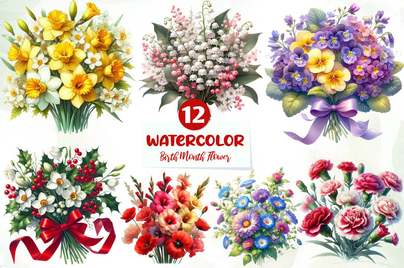 Birth Month Flower Clipart Bundle - CraftNest - Digital Crafting and Art