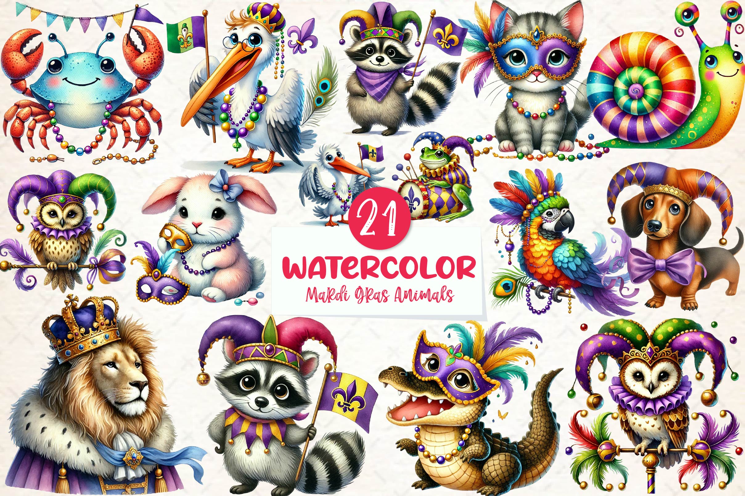 Mardi Gras Animals Clipart Bundle - CraftNest - Digital Crafting and Art