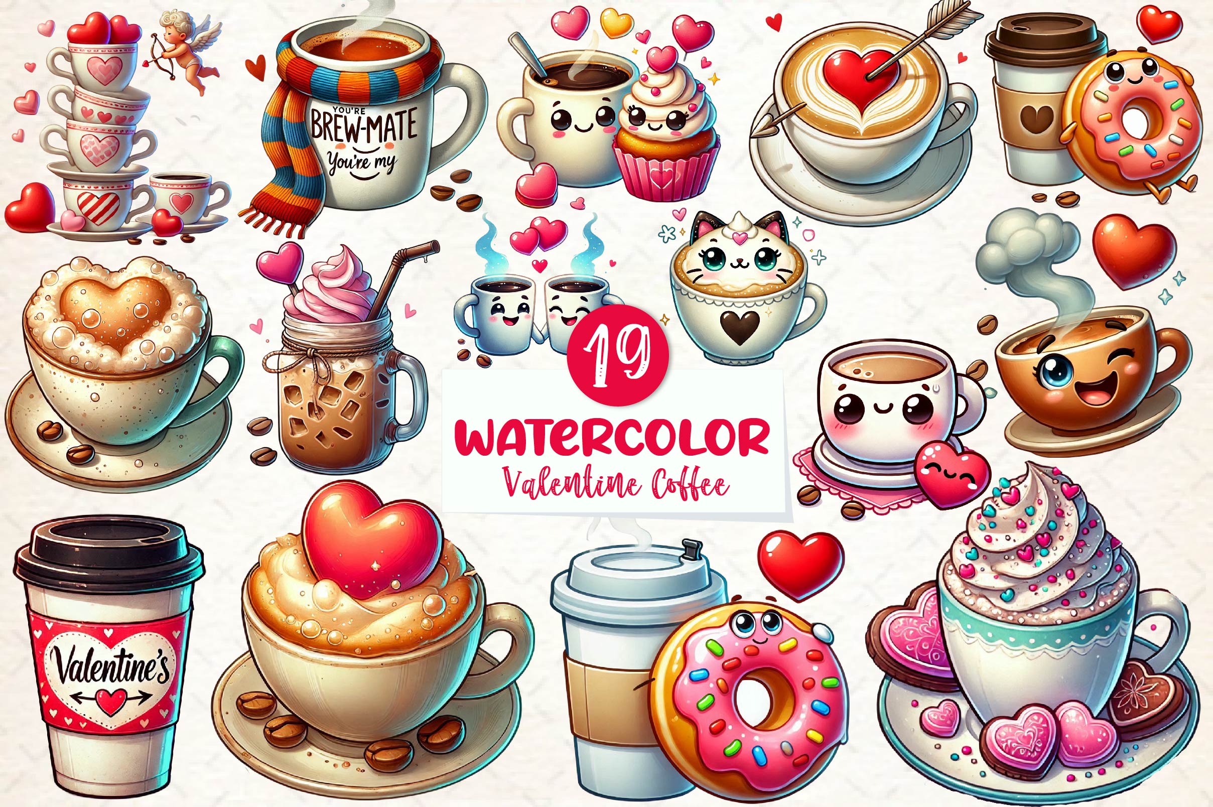 Valentine Day Coffee Clipart Bundle 1 - CraftNest - Digital Crafting and Art