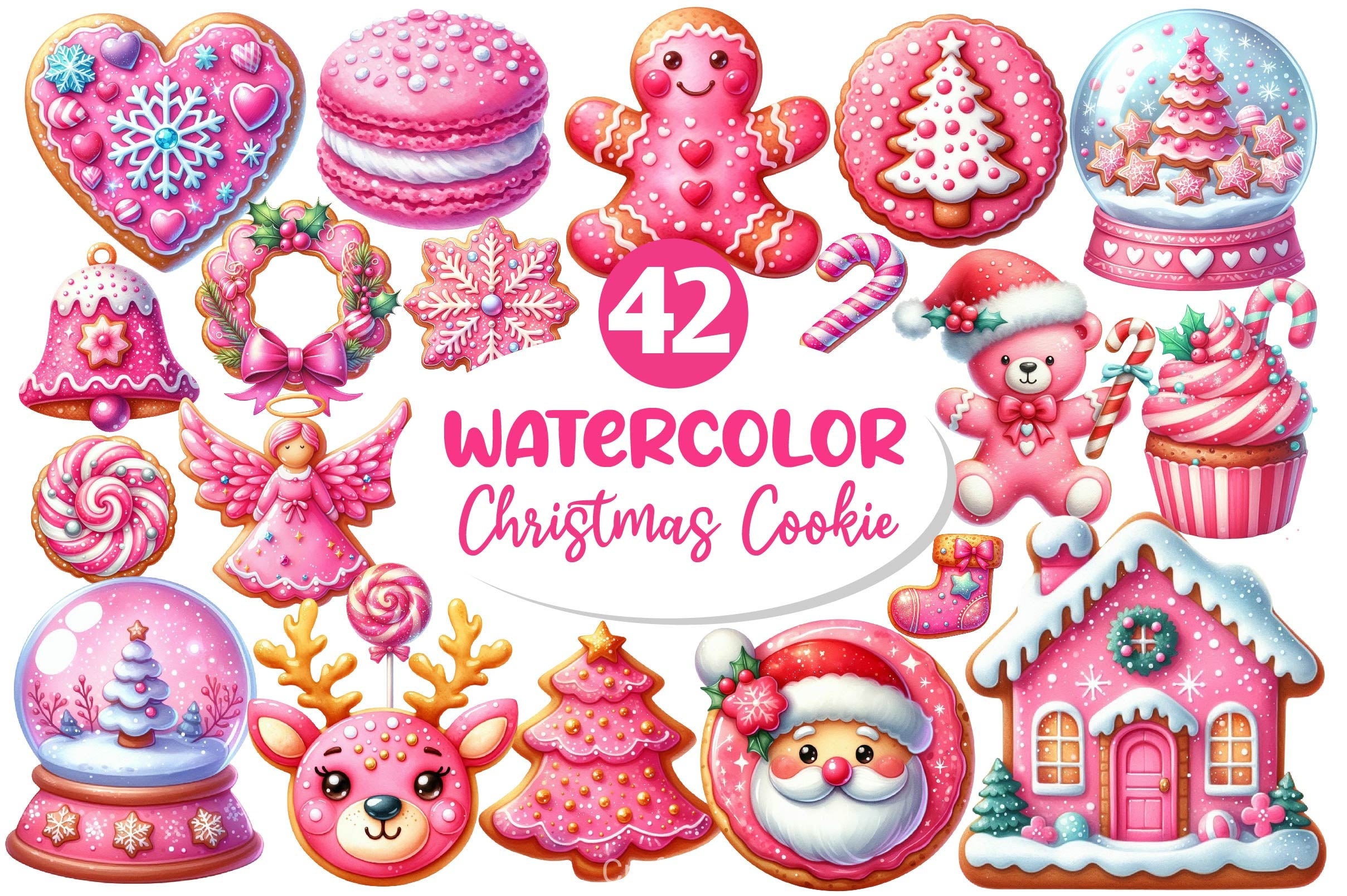 Pink Christmas Cookie Clipart Bundle - CraftNest - Digital Crafting and Art