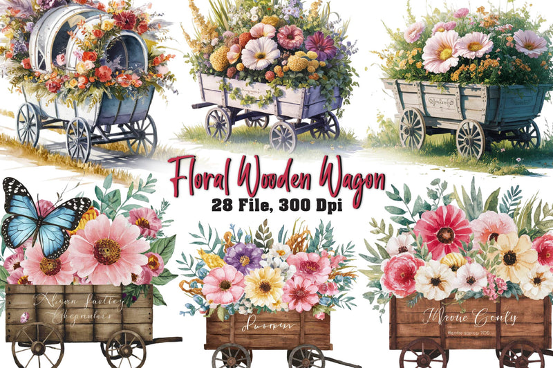 Floral Wooden Wagon Clipart Bundle - CraftNest - Digital Crafting and Art