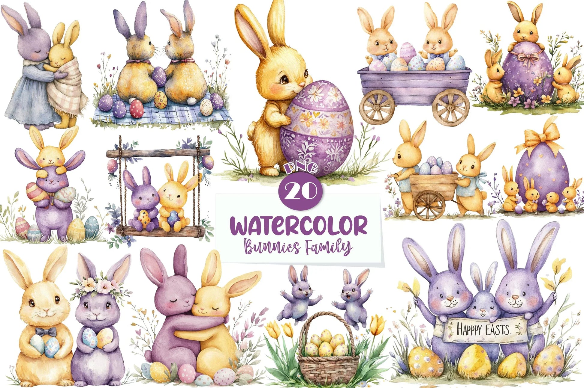 Easter Bunnies Family Clipart Bundle - CraftNest - Digital Crafting and Art