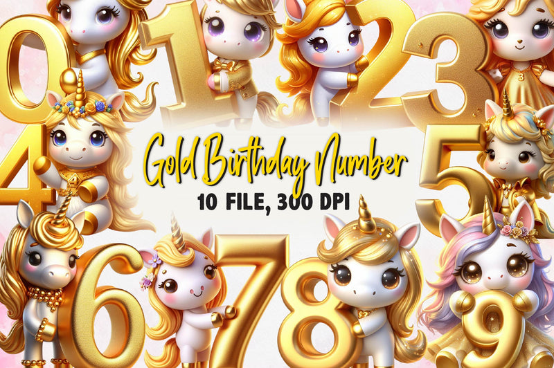 Gold Birthday Number Clipart Bundle - CraftNest - Digital Crafting and Art