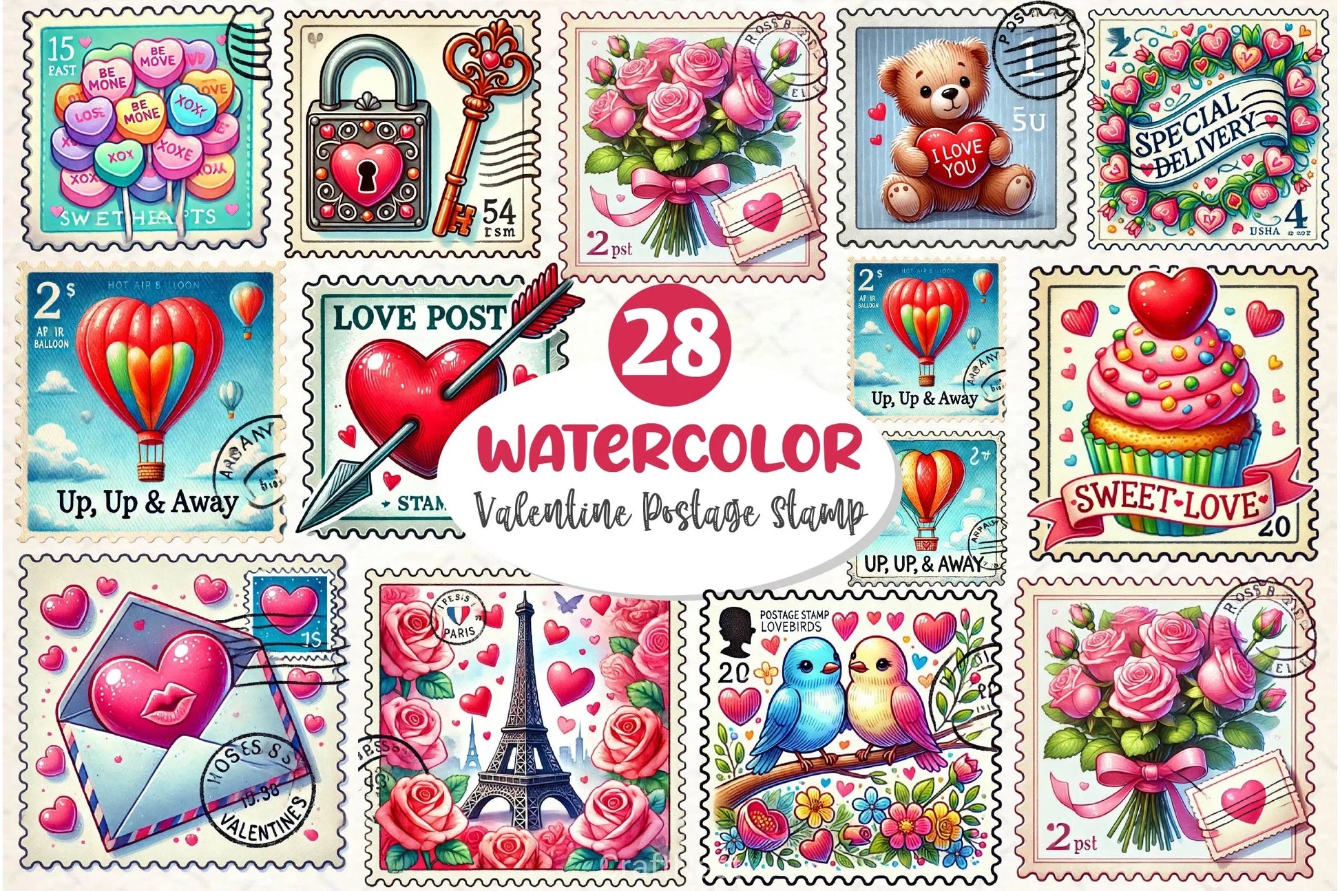 Valentine Postage Stamp Clipart Bundle - CraftNest - Digital Crafting and Art