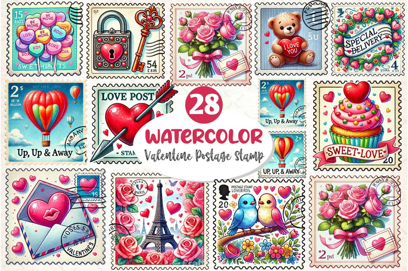Valentine Postage Stamp Clipart Bundle - CraftNest - Digital Crafting and Art