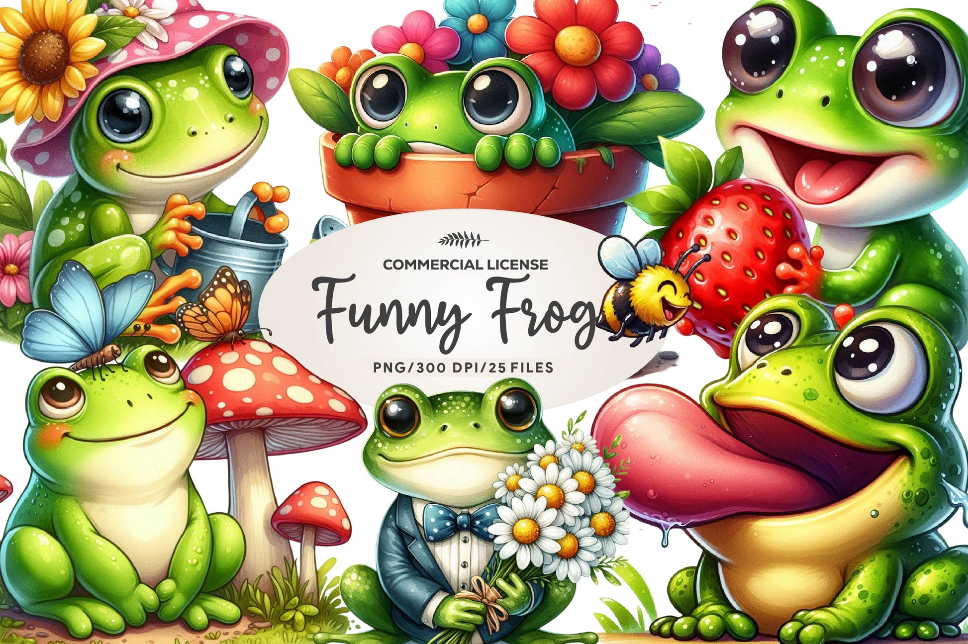 Spring Funny Frog Clipart Bundle - CraftNest - Digital Crafting and Art