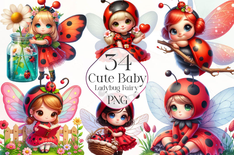 Cute Baby Ladybug Fairy Clipart Bundle - CraftNest - Digital Crafting and Art